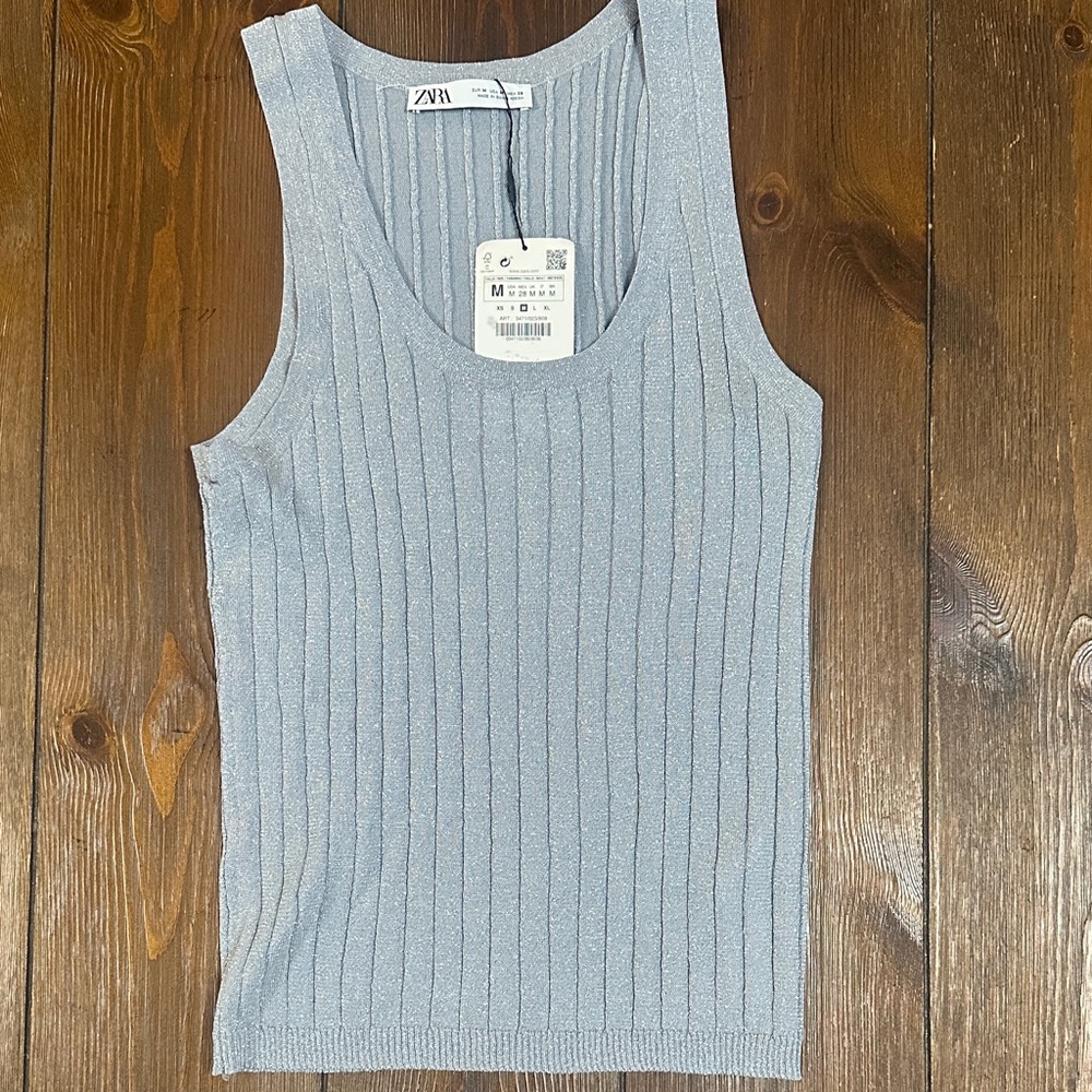 Zara Silver Ribbed Tank Top NWT